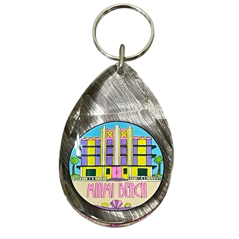 Miami Beach Art Deco Tear Drop Keychain Clear Colorful South Beach Hotel SOBE